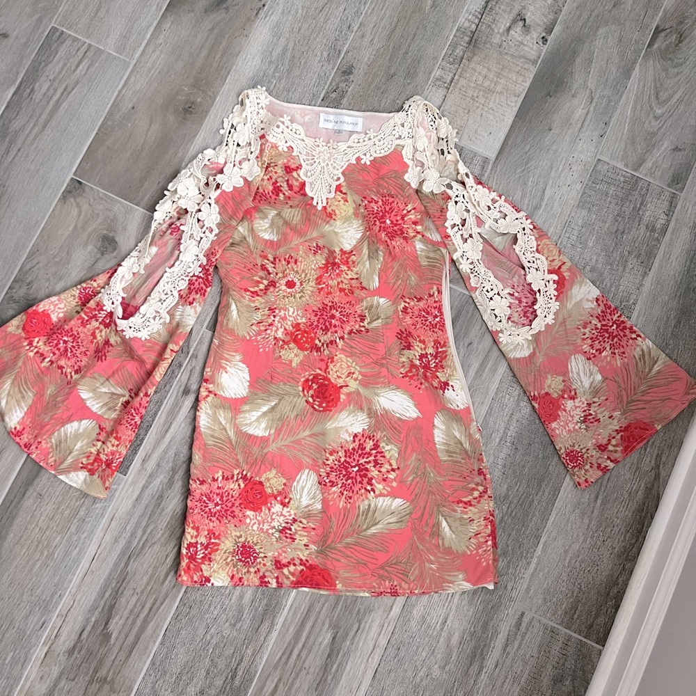Summer dress/ cover up with embroidered A- line sleeves